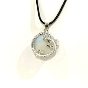 Opal Crystal Crocodile Opalite Pendant Necklace With Premium Wax Cord 18"